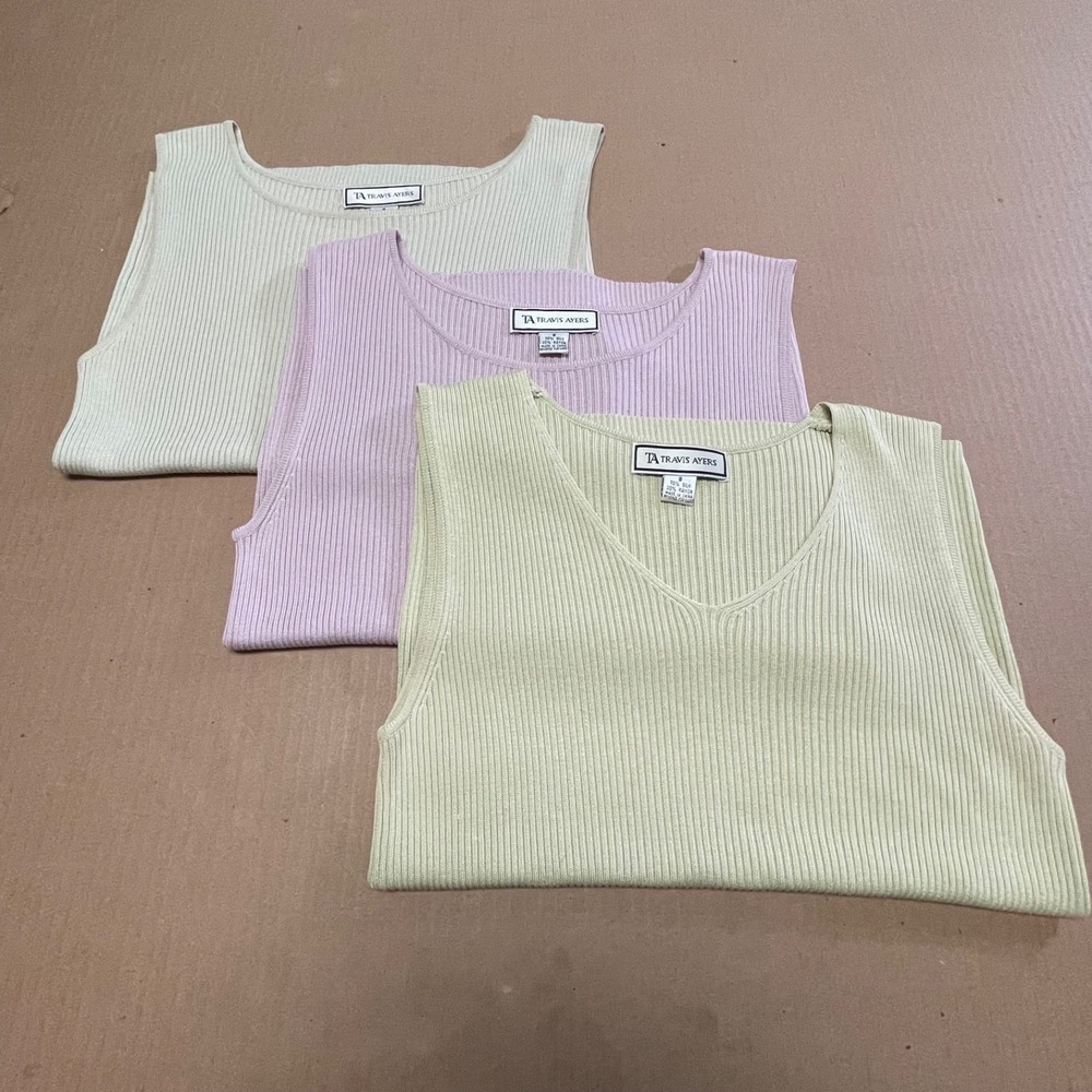 Travis Ayers Lot of 3 Women's Small Silk/Rayon Blend Ribbed Knit Tanks Pastel